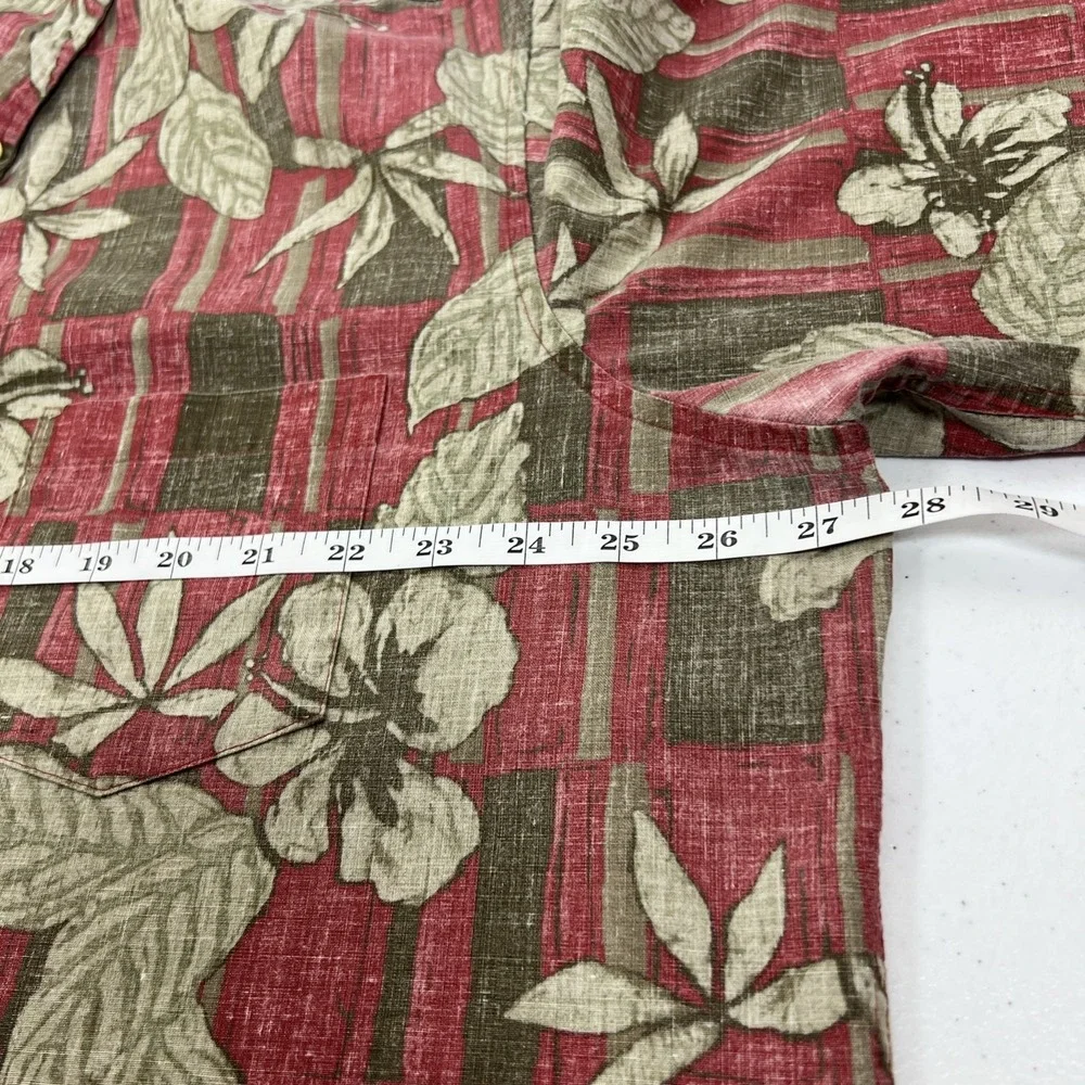 Reyn Spooner Men's Hawaiian Brick Red Floral 1/4 Button Up Shirt Resort Size 2XL